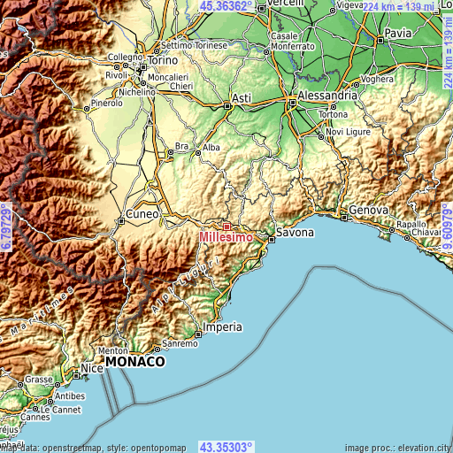 Topographic map of Millesimo