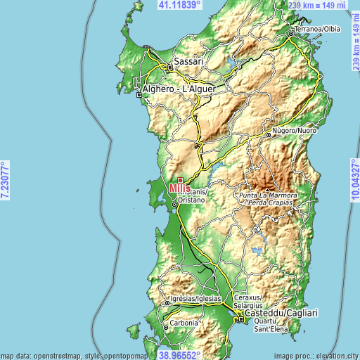 Topographic map of Milis