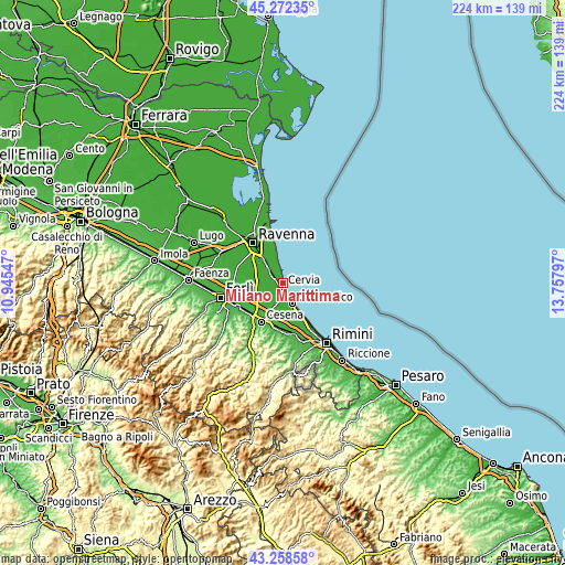 Topographic map of Milano Marittima