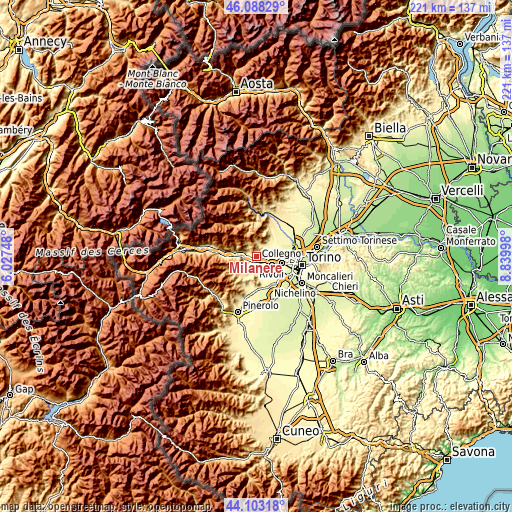 Topographic map of Milanere