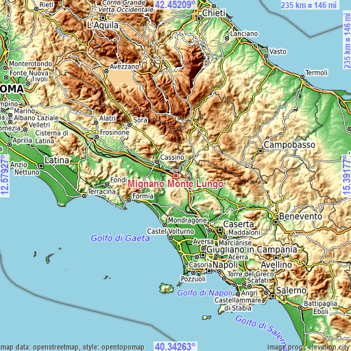 Topographic map of Mignano Monte Lungo