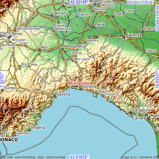 Topographic map of Mignanego