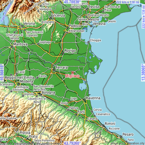 Topographic map of Migliaro