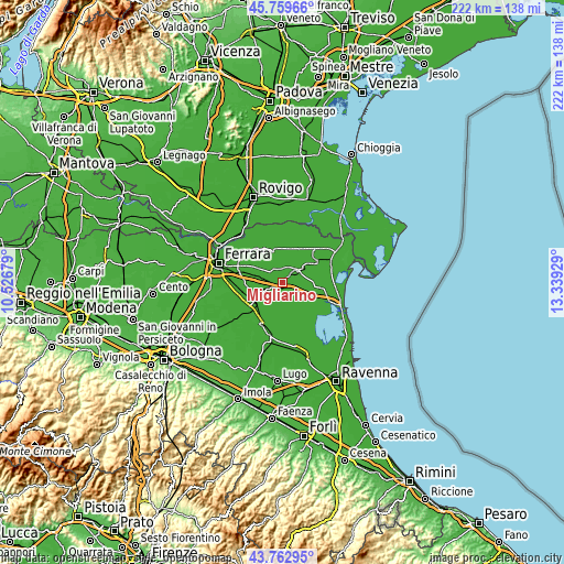 Topographic map of Migliarino