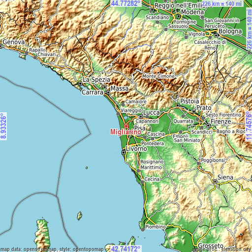 Topographic map of Migliarino