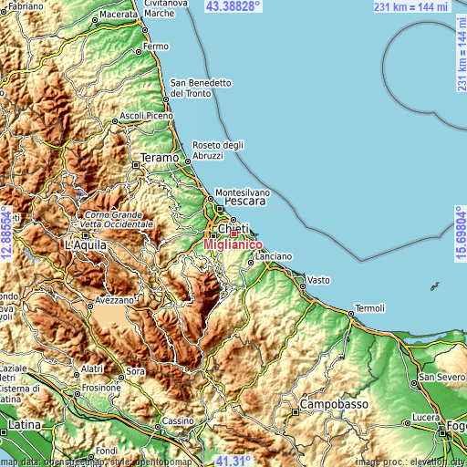 Topographic map of Miglianico