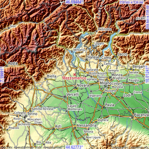 Topographic map of Mezzomerico