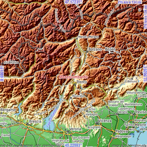 Topographic map of Mezzolombardo