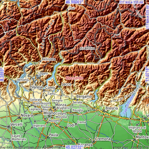 Topographic map of Mezzoldo