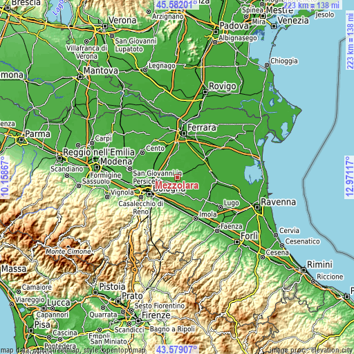 Topographic map of Mezzolara