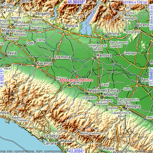 Topographic map of Mezzano Inferiore