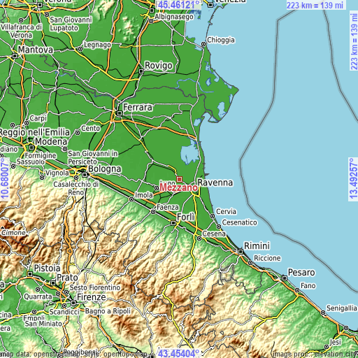 Topographic map of Mezzano