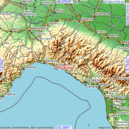 Topographic map of Mezzanego