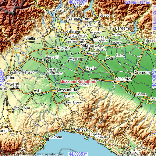 Topographic map of Mezzana Rabattone