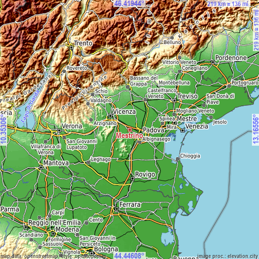 Topographic map of Mestrino