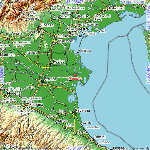 Topographic map of Mesola