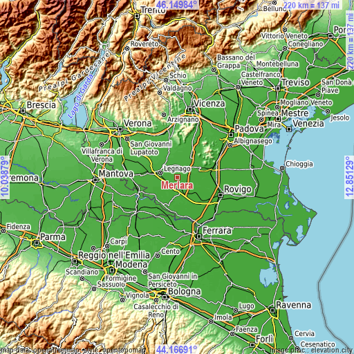 Topographic map of Merlara