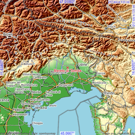 Topographic map of Mereto di Tomba