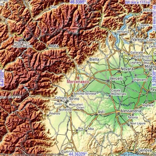 Topographic map of Mercenasco