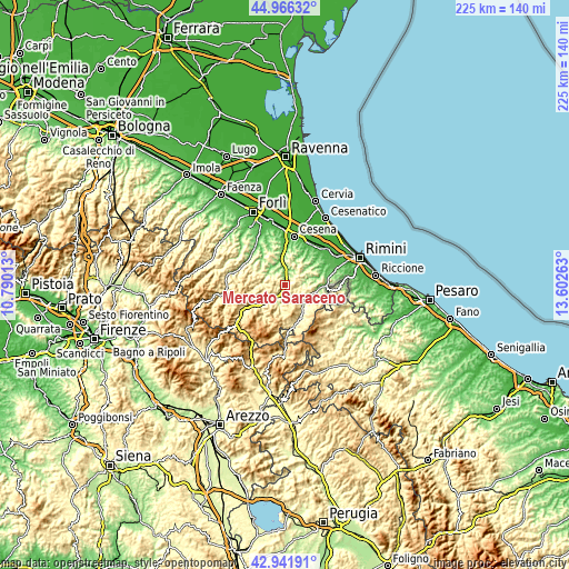 Topographic map of Mercato Saraceno