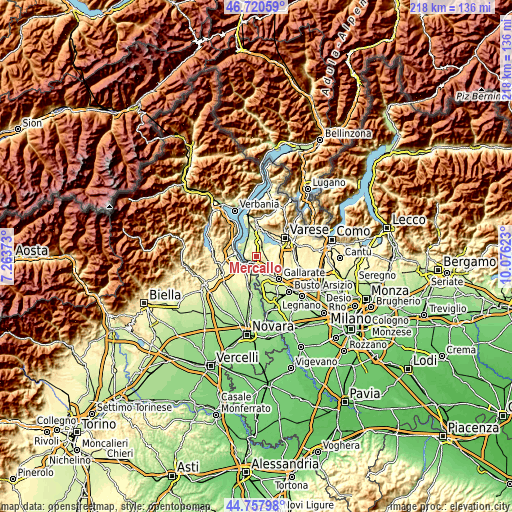 Topographic map of Mercallo