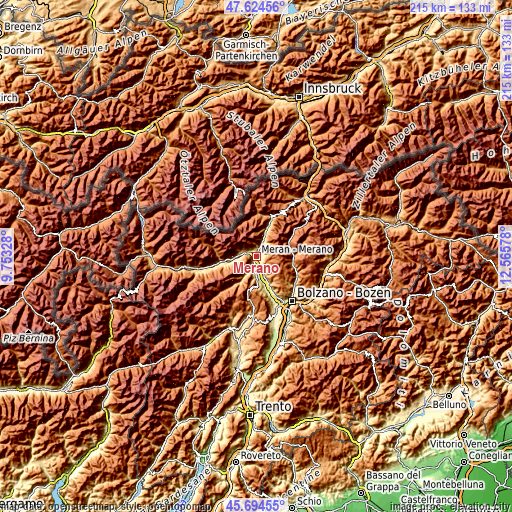 Topographic map of Merano