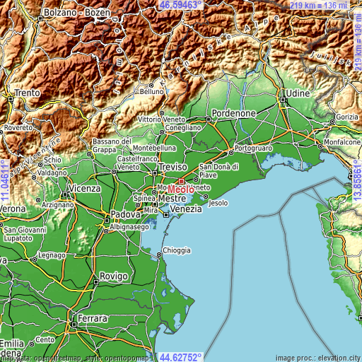 Topographic map of Meolo