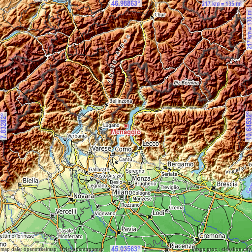 Topographic map of Menaggio