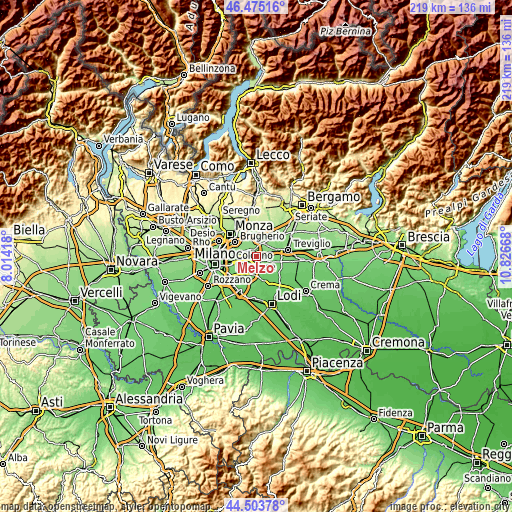 Topographic map of Melzo