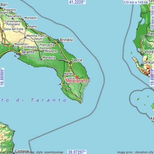 Topographic map of Melpignano