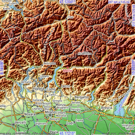 Topographic map of Mello