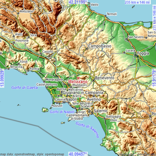 Topographic map of Melizzano