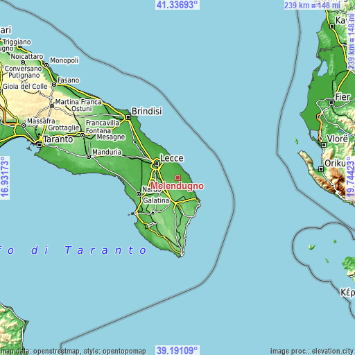 Topographic map of Melendugno