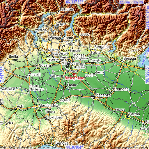 Topographic map of Melegnano