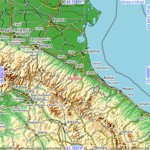 Topographic map of Meldola