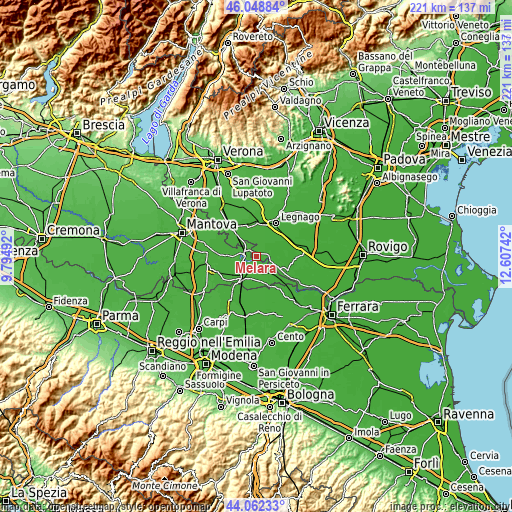 Topographic map of Melara