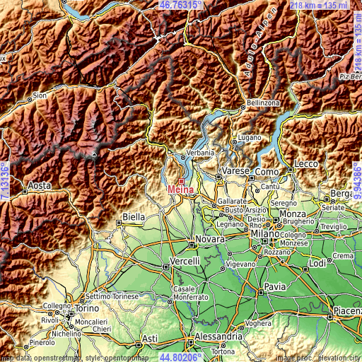 Topographic map of Meina