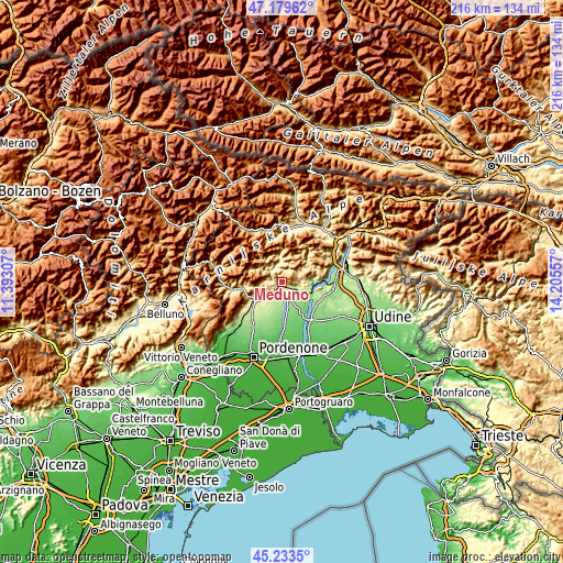 Topographic map of Meduno