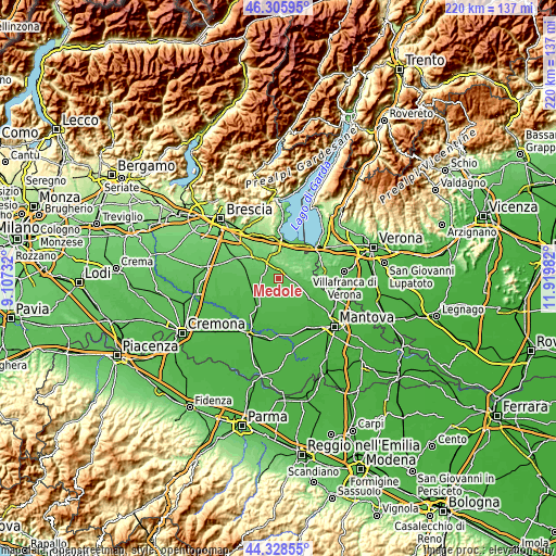 Topographic map of Medole