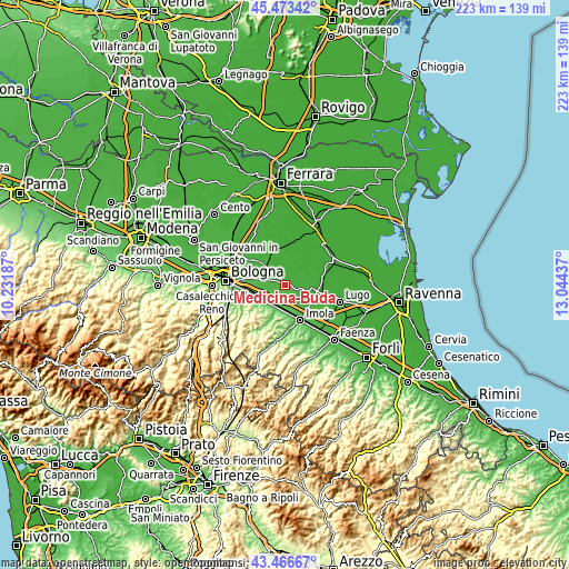 Topographic map of Medicina-Buda