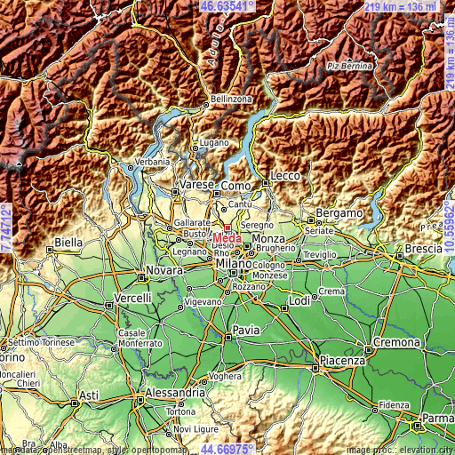 Topographic map of Meda