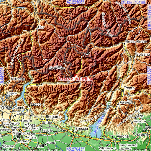 Topographic map of Mazzo di Valtellina