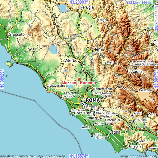 Topographic map of Mazzano Romano