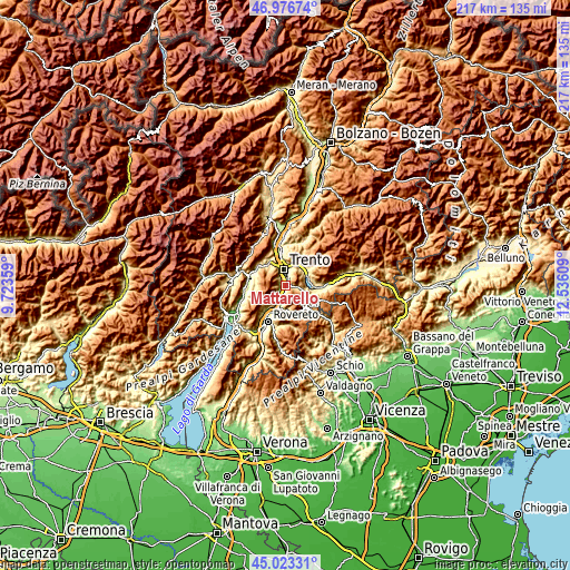Topographic map of Mattarello
