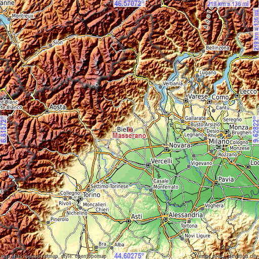 Topographic map of Masserano