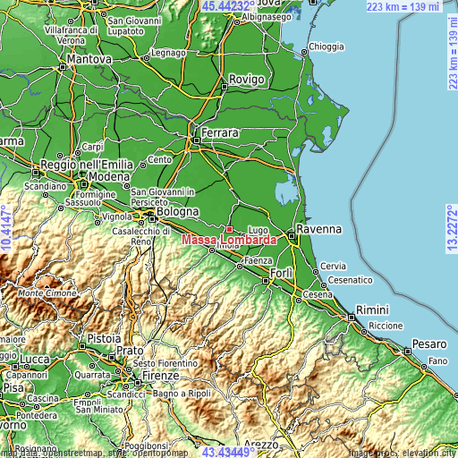 Topographic map of Massa Lombarda