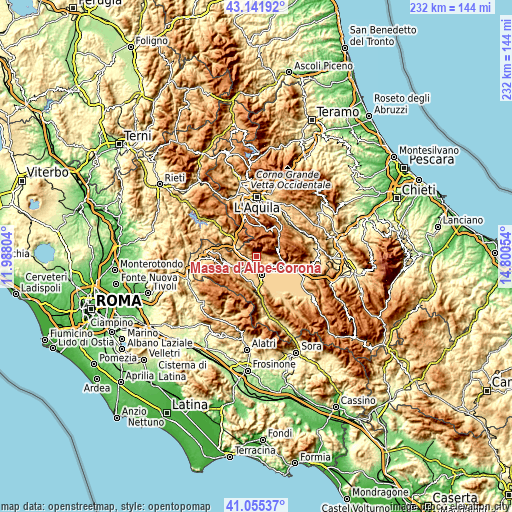 Topographic map of Massa d'Albe-Corona