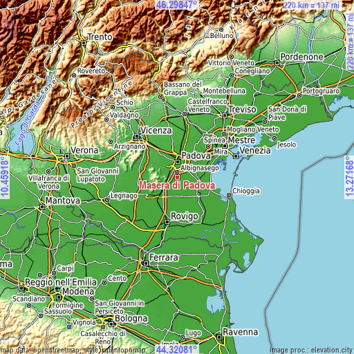 Topographic map of Maserà di Padova