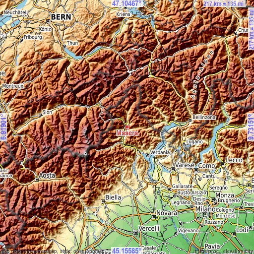 Topographic map of Masera