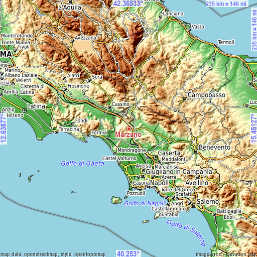 Topographic map of Marzano Appio